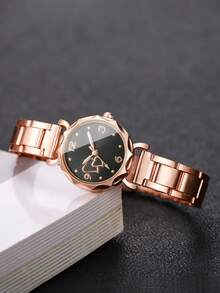 Rose Gold Minimalist Heart & Number Small Dial Women's Quartz Watch, Versatile Alloy Band Casual Wristwatch, Gift For Best Friend (1pc/Set) Watch Box Not Included - Rose Gold - View 6