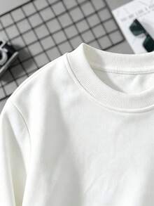 Barn sweatshirt med rund hals, Clean Time tecknad krokodiltryck, ren bomull, mjuk avslappnad långärmad pullover - Vitt - Visa 5