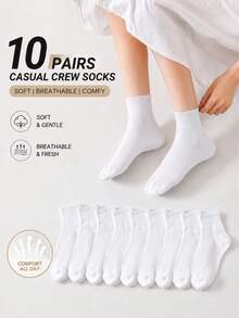 10/5 Pairs White Daily Wear Versatile Comfortable Women Socks - White - View 1