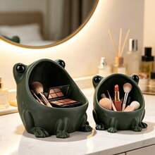 1/2pcs Frog Shaped Storage Tray Cosmetic Organizer Box 3D Printed Decorative Makeup Tool Holder Bowl Vanity Tabletop Decor Holiday Gift Aesthetic Room Decoration Unique Fun Frog Figurine Jewelry Storage Box - View 2