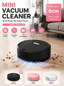 Mini Robot Vacuum Cleaner, USB Rechargeable Floor Sweeping Vacuum, Suitable For Wooden Floors, Hard Floors, Home Dust And Pet Hair Cleaning - View 1
