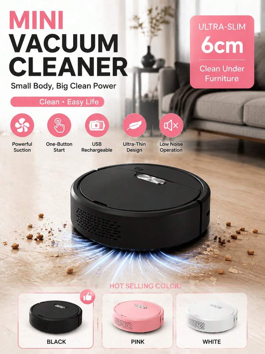 Mini Robot Vacuum Cleaner, USB Rechargeable Floor Sweeping Vacuum, Suitable For Wooden Floors, Hard Floors, Home Dust And Pet Hair Cleaning - View 1
