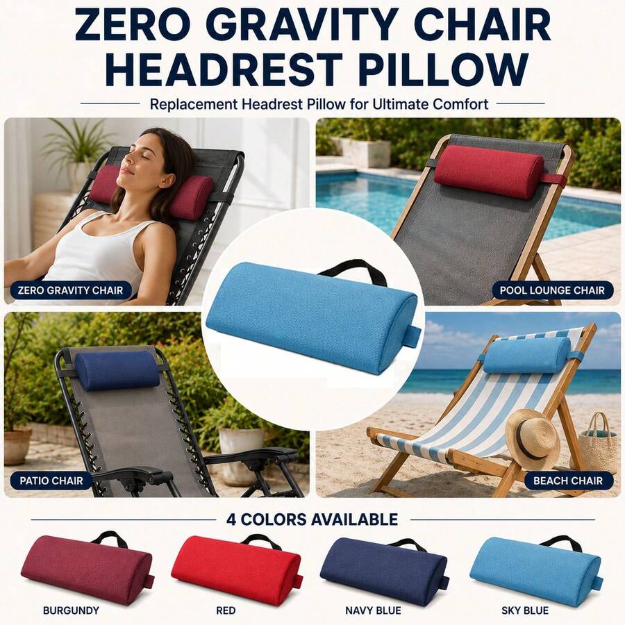 1pc Zero Gravity Chair Replacement Headrest, Universal Soft Neck Support Pillow, Adjustable Strap, Breathable Comfortable Headrest, Suitable For Outdoor Leisure Lounge Chairs, Patio And Beach Lounge Chairs
