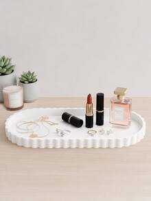 Modern Minimalist Oval Wavy Edge Silicone Tray, Suitable For Vanity Storage Of Cosmetics, Jewelry And Perfume, Bathroom Countertop Toiletries Tray, Kitchen Sink Storage Tray - Multicolor - View 9