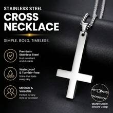 1pc Men's Stainless Steel Inverted Cross Pendant Necklace, Punk Gothic Style Square Box Clavicle Chain, Waterproof Sweatproof Hypoallergenic, Cool Hip-Hop Daily Jewelry - Multicolor - View 5