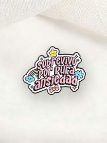 Pastel Spanish Slogan Enamel Pin Rainbow Cloud Sweet‑Cool Cartoon Text Lapel Badge For Backpack Jacket Decor - Multicolor - View 5