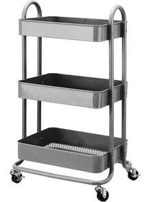 Mint Green  Basics 3 Tier Rolling Utility Cart Versatile Kitchen Storage Trolley With Smooth Rolling Wheels Sturdy Steel Frame For Home Office Organization - Charcoal - View 2