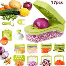 1/7/17pcs Multi-Function 17-In-1 Food Chopper, Vegetable Chopper, Onion Chopper, Vegetable Slicer, Dicer, Vegetable Chopper With 8 Blades, With Drain Basket, Salad Potato Carrot Garlic Container, Chopper With Container - Multicolor - View 11