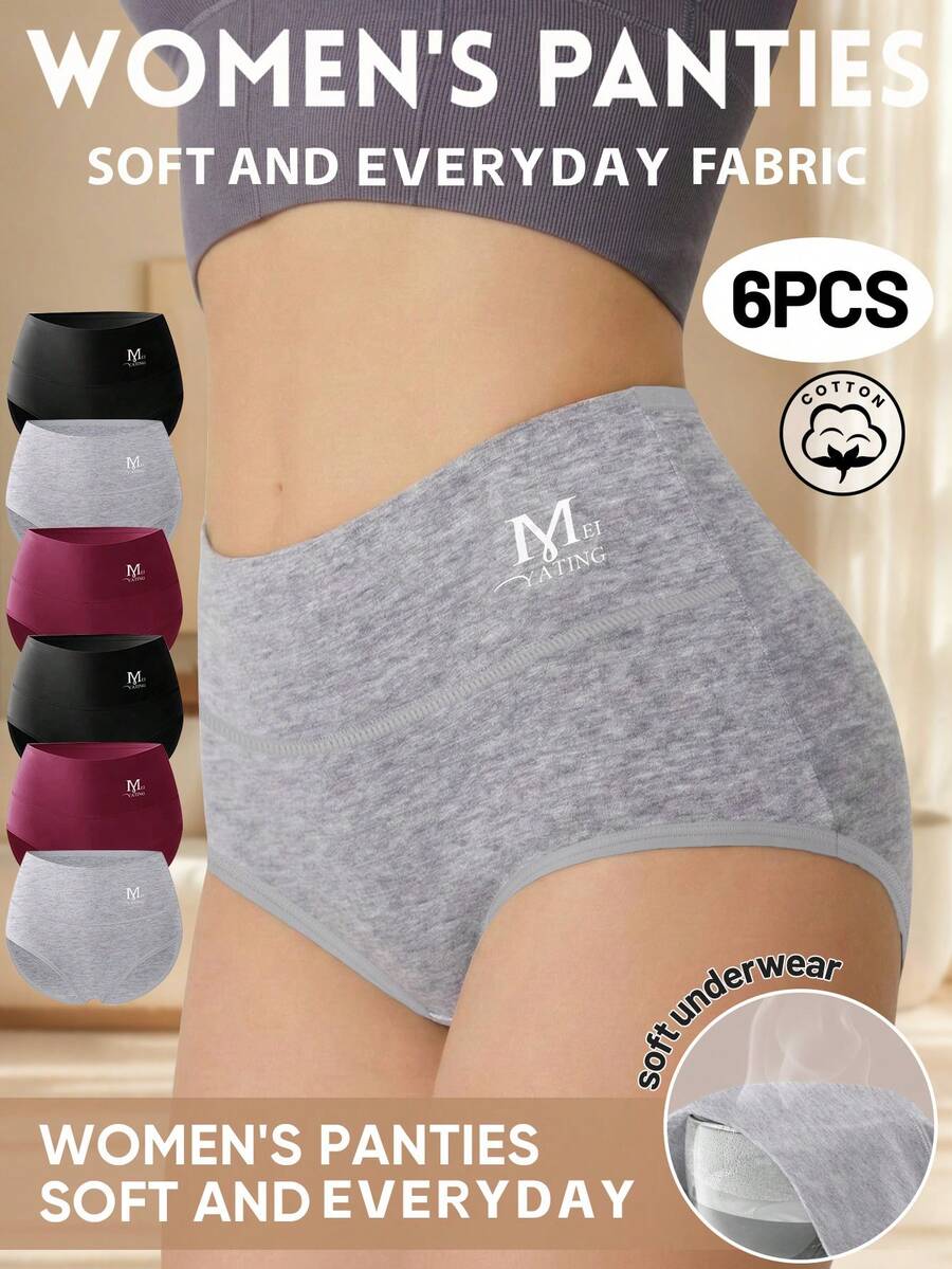 MEIYATING 6件組女款中腰棉質內褲，舒適貼身，純色