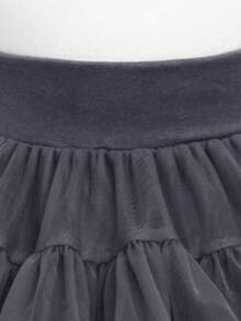 1pc Girls Cute Glamorous Dreamy Sweet Princess Contrast Color Heavy Work Layered Ruffled Tulle Cake Tutu Skirt, Birthday Gift, Christmas, Thanksgiving, New Year Party, Banquet, All Seasons Wear - Dark Grey - View 8