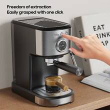 HiBREW H5A Semi-Automatic Espresso Machine, 1.2L Large Capacity Removable Water Tank, Easy To Clean, Visual Temperature Gauge, One-Touch Extraction, User-Friendly, 51mm Comfortable Handle, Stainless Steel Body - EU F Type Plug(220-240V) - View 7