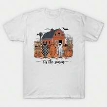 Unisex-Summer/Autumn T-Shirts - Tis The Season Pumpkins Hayrides Corn Maze Cute Farm Ghost Fall Vibes T-Shirt-Streetwear,Y2k,Herren,Pasha Style,Herbst - White - View 1