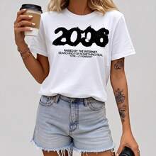 Y2k Aesthetic, 2006 Raised By Internet Graphic Print, T-Shirt, Soft Cotton Blend, Crew Neck Short Sleeve, Casual Summer Streetwear - White - View 2