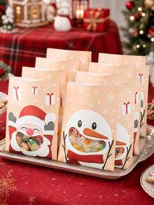 10pcs Christmas Kraft Paper Gift Bags With Window, Santa Claus ...