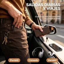 Billetera Larga para Hombre de PU, Cartera de Mano Multifuncional con Múltiples Ranuras para Tarjetas, Cierre de Cremallera y Broche, Espacio para Celular - Marrón - Ver 5