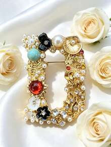 1pc Colorful Letter Shaped Hat Pin, Baroque Luxury Style Brooch, Unisex, Elegant Personalized Fashion Accessory For Daily Wear And Party - Multicolor - View 13
