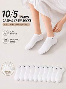 10/5 Pairs White Women's Socks Suitable For Daily Wear - White - View 3