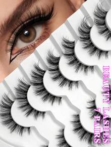 ENCHUW 7 Pairs False Eyelashes Natural Look Cat Eye Lashes With Clear Band Wispy Fake Eyelashes 3D Strip Lashes Soft Lashes Fluffy Natural Eye Lashes - Black - View 1
