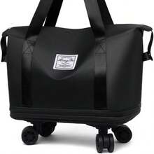 Bolsa de Viaje Expandible con Ruedas, Maleta de Lona Impermeable, Bolsa de Fin de Semana, Bolsa de Hospital, Gran Bolsa de Transporte con Bolsillo Húmedo para Viajes y Noche Negro - Negro - Ver 2