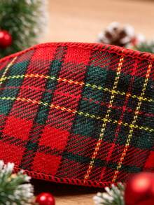 63mm Wide Plaid Lace Ribbon, Autumn Tones, With Bendable Metal Edge, Easy To Shape. Suitable For Thanksgiving And Halloween Wreaths, Gift Wrapping And DIY Crafts, Perfect For Wreath Making, Home Decor And Gift Wrapping. - Red Plaid Style - View 2