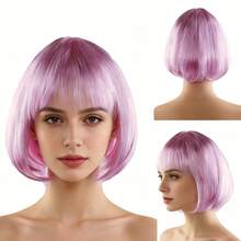 1pc Fashion Short Wig With Bangs, Multi-Color Anime Cosplay Wig, Short Straight Synthetic Bob Wig, Blonde Bob Wig With Bangs, Women's Short Blonde Wig, Suitable For Cosplay, Festivals, Anime Conventions, Celebrations, Fluorescent Multi-Color Cosplay - Multicolor - View 25