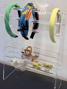 1 Set Acrylic Headband Display Rack, Hair Scrunchie Storage Organizer, Rotating Claw Clip Holder, Transparent Display Stand, Hair Tie Box, Perfect For Gender Reveal Party, Birthday, Wedding, Party, Perfect Gift For Colleagues, Friends And Family, Back To School Essential - Clear - View 7
