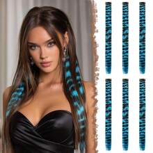 1pc Leopard Print Mixed Color Hair Extension, Multi-Color Tiger Print Hair Extension, Y2K Hot Girl Style Synthetic Fiber Long Straight Strip With Clip Design Easy To Wear Decorative Hair Extension, Suitable For Party, Music Festival, Halloween, Daily Wear, All Seasons, One-Piece Seamless Hair Extension, Leopard Print Colorful Wig Piece And Feather Hair - Leopard Print - View 5