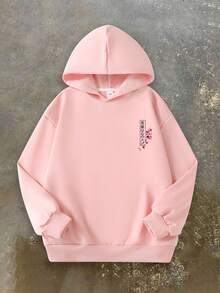 Sweatshirt Pullover Anak Laki-laki Gaya Jalanan Jepang, Motif Ikan Koi, Pedang Samurai, Bunga Sakura di Bagian Belakang, Lengan Panjang Longgar, Musim Semi/Gugur - Berwarna merah muda - View 2