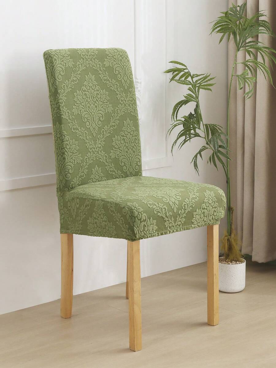 Beige Style Chair Covers Dining Chair. Simple Plant Print. For Hotels And Home Use - Green - View 1