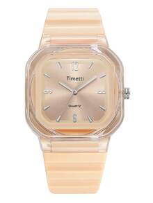 1pc Women Square Minimalist Fashionable Silicone Strap Quartz Watch, Suitable For Daily Wear - Beige - View 7
