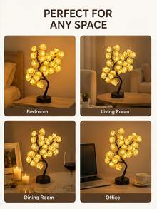 LED Rose Tree Lamp Warm White Artificial Flower Bonsai Light Adjustable Branches Romantic Decorative Table Lamp Bedroom Living Room Dining Room Office Wedding Party Indoor Home Decor - A - View 3