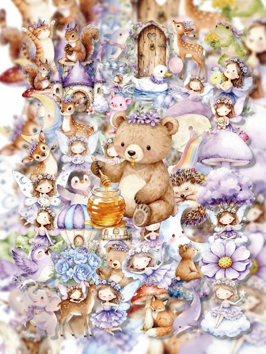 50Pcs PET Fairy Fantasy Stickers, Patterns Of Fairies With Flowers, Mushrooms, Castles And Rainbows, Suitable For Journals, Water Bottles, Notebooks, Storage Boxes, Skateboards, Helmets, Luggage, Laptops, Guitars, Tablets - Multicolor - View 1