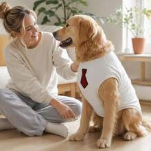 1PC Sleeveless Turtleneck Dog Vest, Soft Knit Pet Clothes With Embroidered Tie Patch, Formal Business‑Style Pullover Outfit For Medium Large Breed Dogs - White - View 5