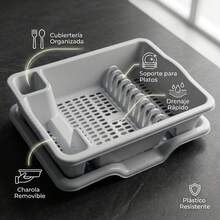 DuVlo Premium Dish Rack With Cutlery Holder, Perfect For Organizing And Drying Your Dishes. Practical, Modern, And Functional Design For Your Kitchen. - Grey - View 3