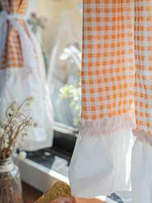 1pc Japanese Minimalist Girl Style Small Checkered Ruffle Half Curtain, Kitchen Coffee Short Curtain, Translucent Non-See-Through Sheer Curtain, Bathroom Door Partition Curtain - 1PC - View 13