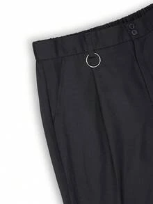 Men's Solid Color Drape Casual Trousers, Double-Button Waist, Loose Wide-Leg Fit, Streetwear Slimming Versatile Floor-Length Pants - Black - View 5
