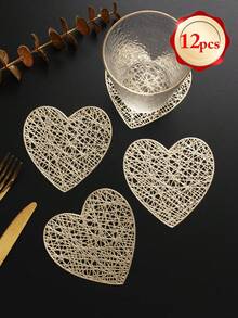 6-24pcs Hollow Heart Heat-Insulated Coasters, Vintage Lace Style PVC Round Lace Edge Non-Slip Heat-Resistant Table Mats, Suitable For Christmas Afternoon Tea Home Party - Multicolor - View 17