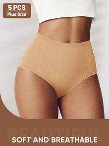 5pcs Women Plus Size High Waist Panties Triangle Briefs, Jacquard Design, Elegant, Soft - Multicolor - View 6