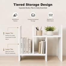Adjustable Combination Desktop Bookshelf, Multi‑Functional Office Desk Storage Organizer Rack - White - View 5