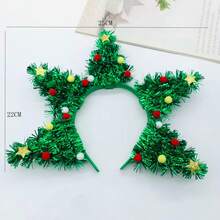 1 Stück Weihnachtsbaum-Haarreif, grüner Metall-Draht-Haarreif mit Sternen und Bommeln, Erwachsenen-Feiertagsparty-Kostüm-Haaraccessoire, Feiertags-Fotorequisite, Weihnachtsbedarf - Mehrfarbig - Übersicht 2