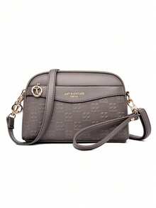 Vintage Litchi Embossed Crossbody Bag, Vintage PU Leather Shoulder Bag, Women's Versatile Handbag And Wallet - Grey - View 4