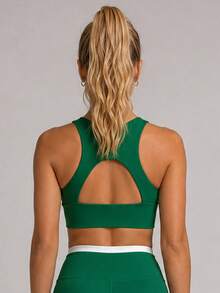 Sodalemon Women's Colorblock Striped Hollow-Out Racerback Sports Bra, Wide Strap Fitness Bra, Suitable For Yoga, Gym And Daily Fitness - Green - View 9