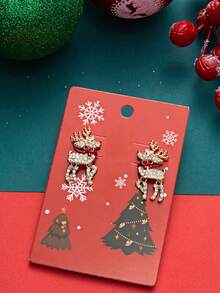 Christmas Gift Earrings - Diamond-Studded Deer, Unique And Versatile Ear Studs - Multicolor - View 2