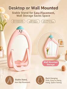 1pc DIY New Adjustable Cartoon Makeup Mirror, Cute Portable Desktop High-Definition Beauty Mirror For Students - 1PC - View 4