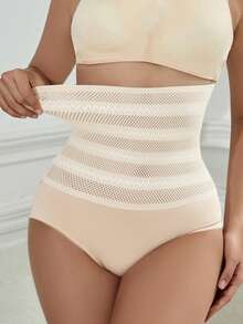 Shaping Lace Trim Triangle Panties High Waist Tummy Control Shapewear - White - View 4