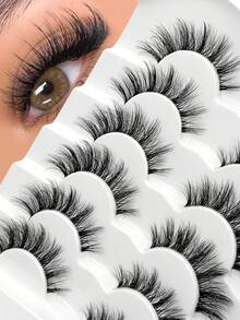 Sibeuna 6 Pairs Clear Band False Eyelashes, Faux Mink Cat Eye/Wing Style, Natural Fluffy & Curled, Voluminous False Eyelashes, Essential Makeup Tool For Travel - Black - View 2