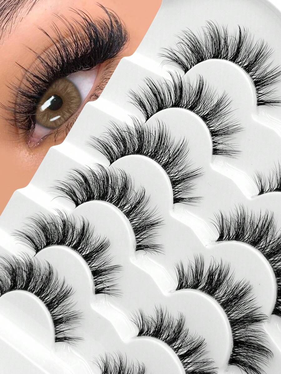 Sibeuna 6 Pairs Clear Band False Eyelashes, Faux Mink Cat Eye/Wing Style, Natural Fluffy & Curled, Voluminous False Eyelashes, Essential Makeup Tool For Travel - Black - View 1