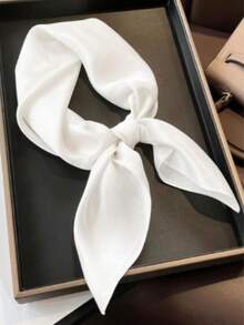 Women's Solid Color Square Silk Scarf, Fashion Solid Color Pure Silk Scarf, Multi-Functional Hairband Waistband Bag Strap Scarf - White - View 4