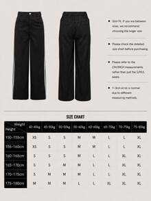 Women's Vintage Brown Wide Leg Pants With White Side Stripes, Button Zipper Pockets, Autumn Fashion Choice For Commute And Professional Wear Black - Black - View 5