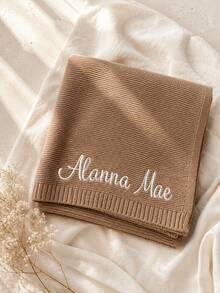 1PC Custom Text Embroidered Solid Knit Throw Blanket With Ribbed Edge, 7 Color Options, Decorative Layer For Armchair Home Office Space, Great Housewarming Anniversary Gift For Loved Ones - Multicolor - View 4